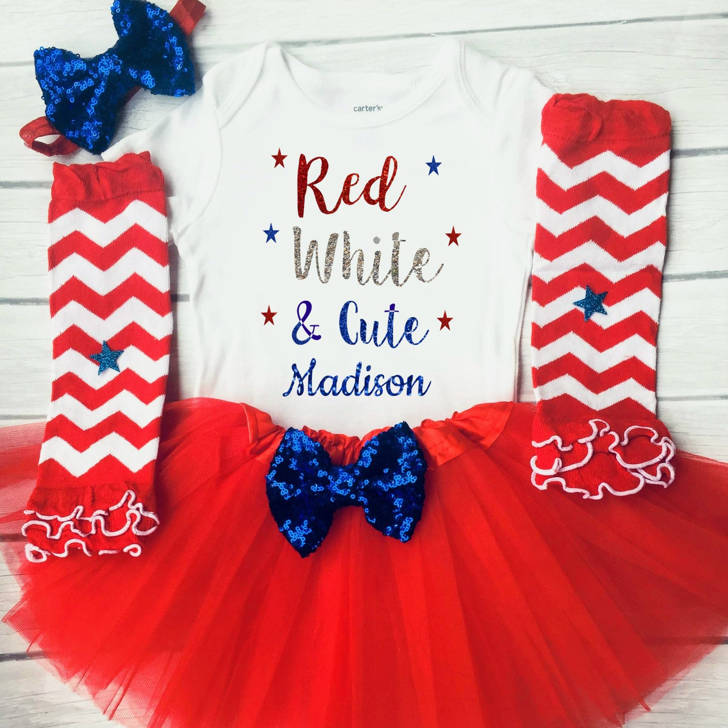 Red White and Cute, 1st Fourth of July Girl, Baby Girls Clothing Set, First Fourth of July Outfit - dipidoostudios