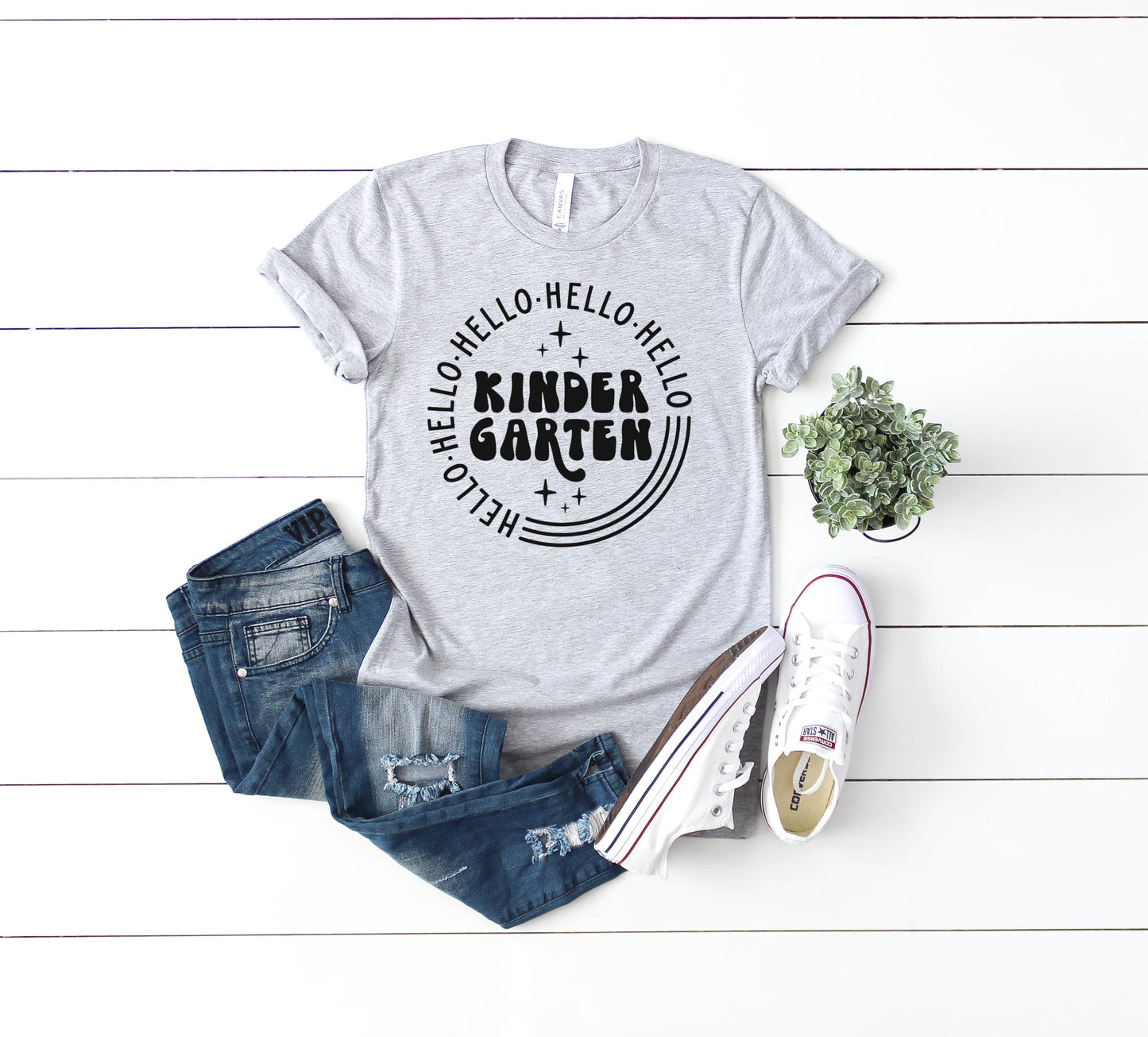 Hello Kindergarten Shirt, Back to School Shirt, Personalized Teacher Tee, Kindergarten Teacher Shirt, Retro tee, BTS Shirt