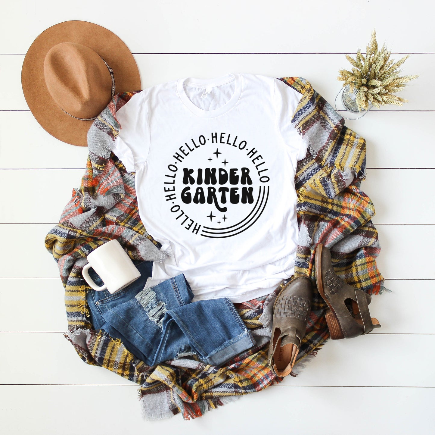 Hello Kindergarten Shirt, Back to School Shirt, Personalized Teacher Tee, Kindergarten Teacher Shirt, Retro tee, BTS Shirt