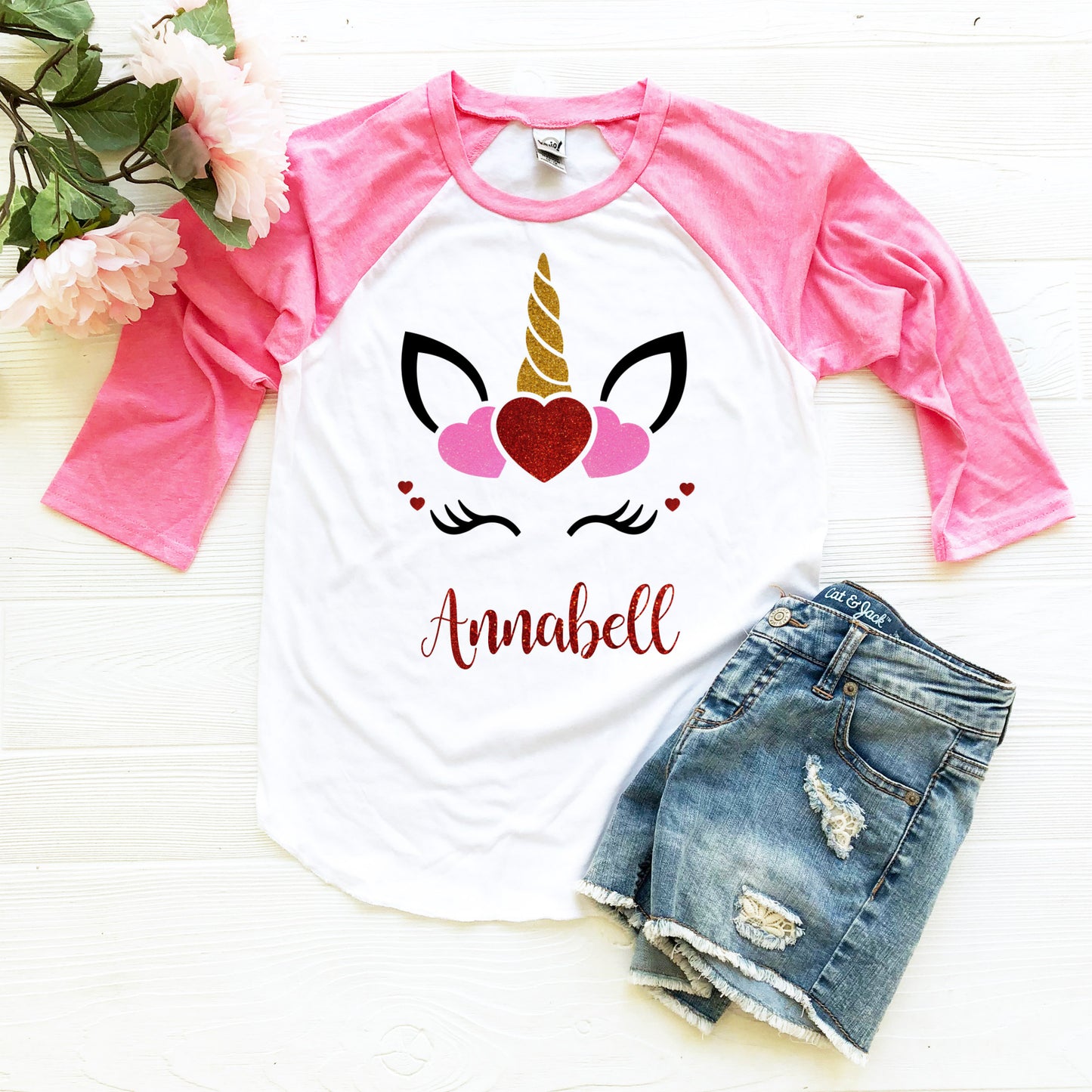 Girls Valentines Unicorn Shirt - Personalized Valentine Shirt