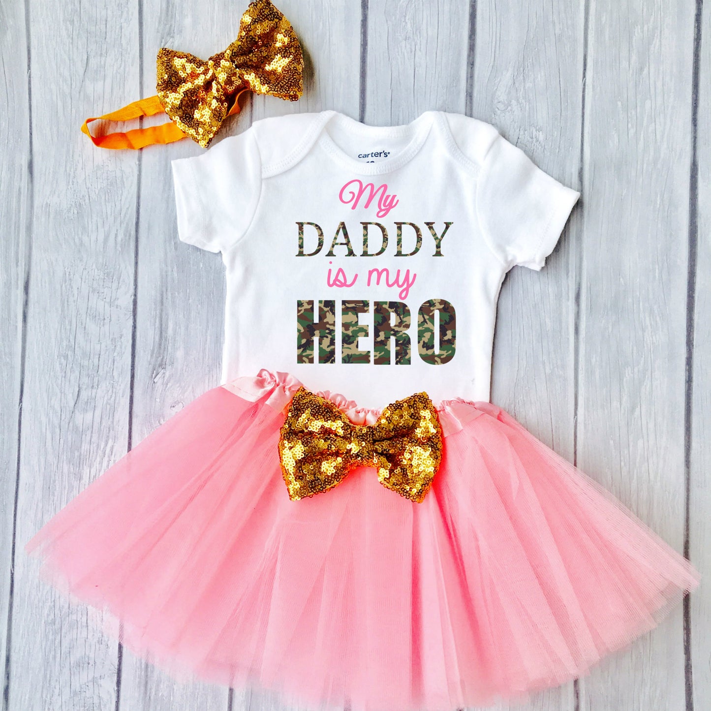 Daddy Is My Hero-Baby Girl 1st Happy Father’s Day Outfit Set - Personalized Adorable Outfit - dipidoostudios