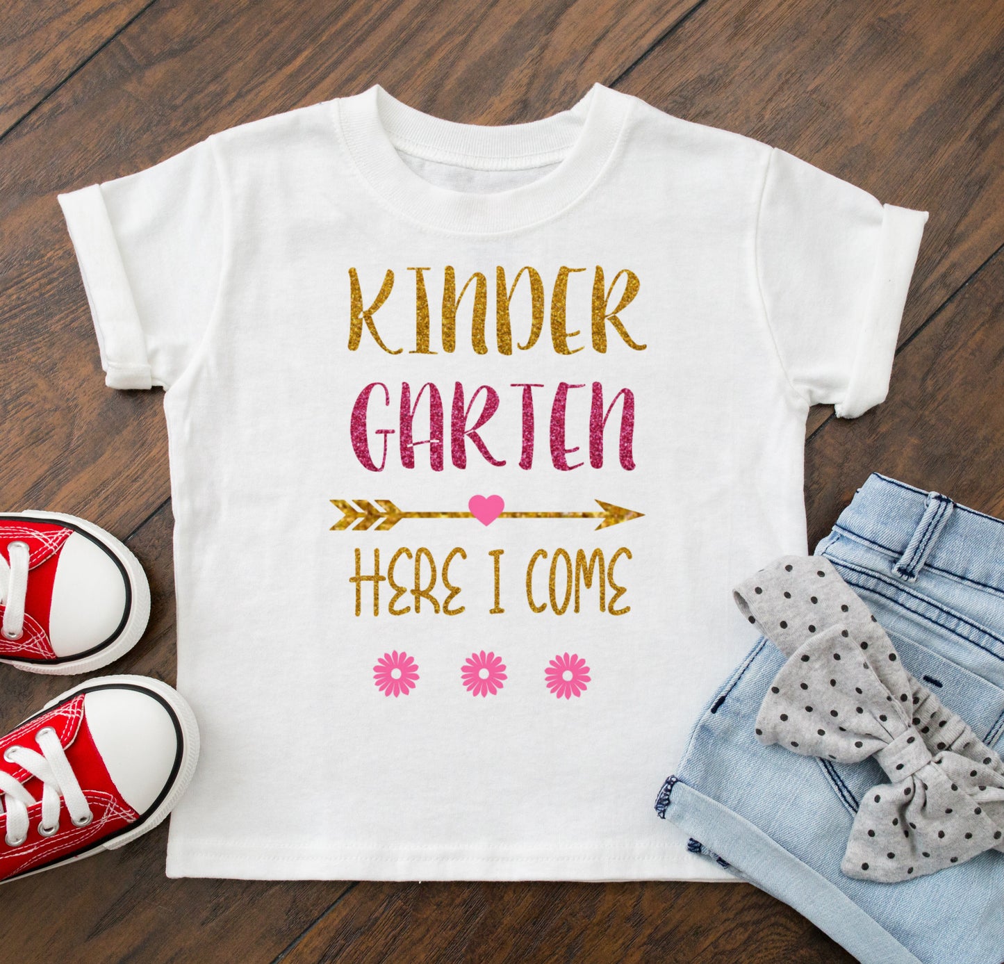 First Day Of School Shirt Girl's Kindergarten Here I Come Outfit - Personalize Name and Grade !!