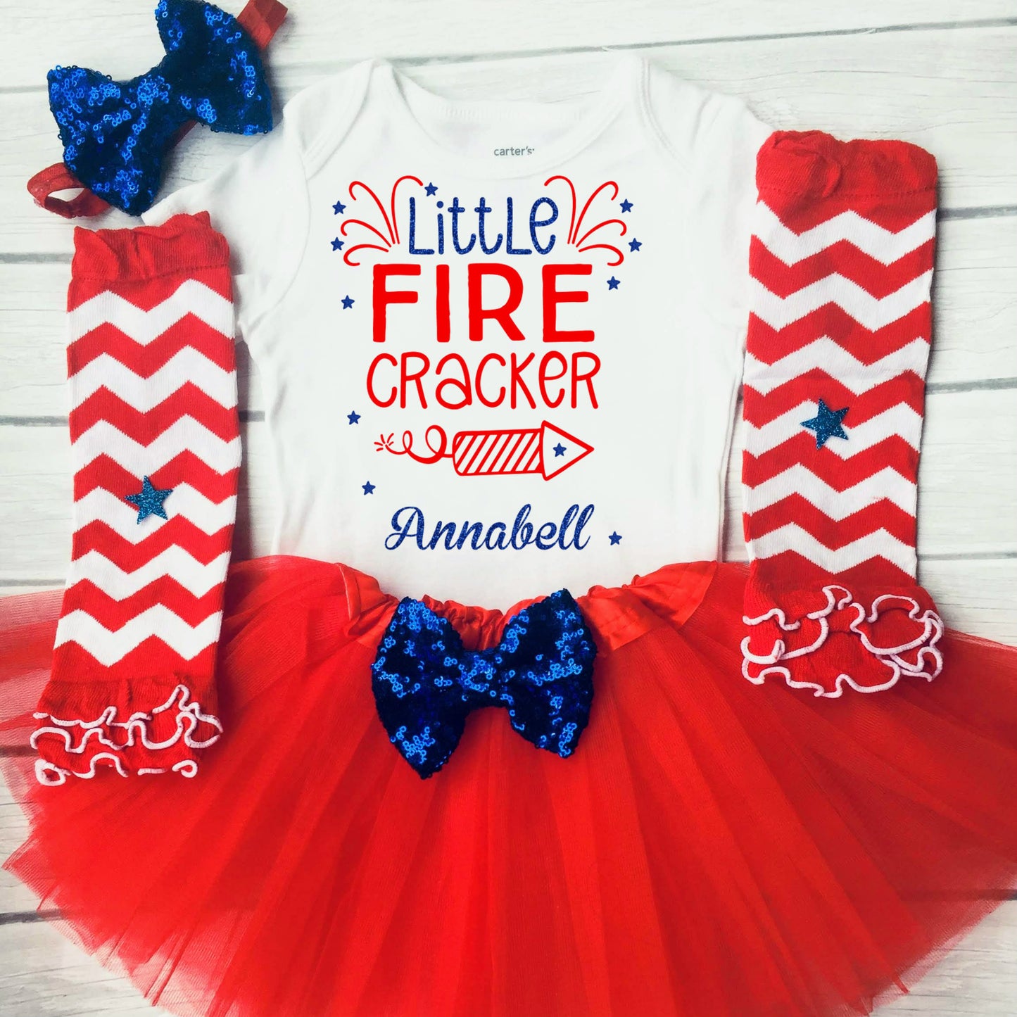 Little Fire Cracker Girls 4th of July Outfit Baby Independence Day 1st 4th of July Girl - dipidoostudios