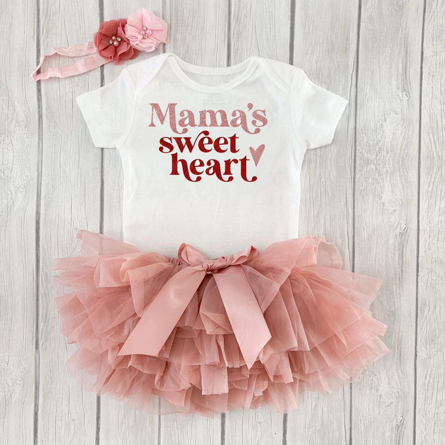 Mama's Sweetheart Shirt Personalized Girls Outfit With Rosegold Tutu - dipidoostudios