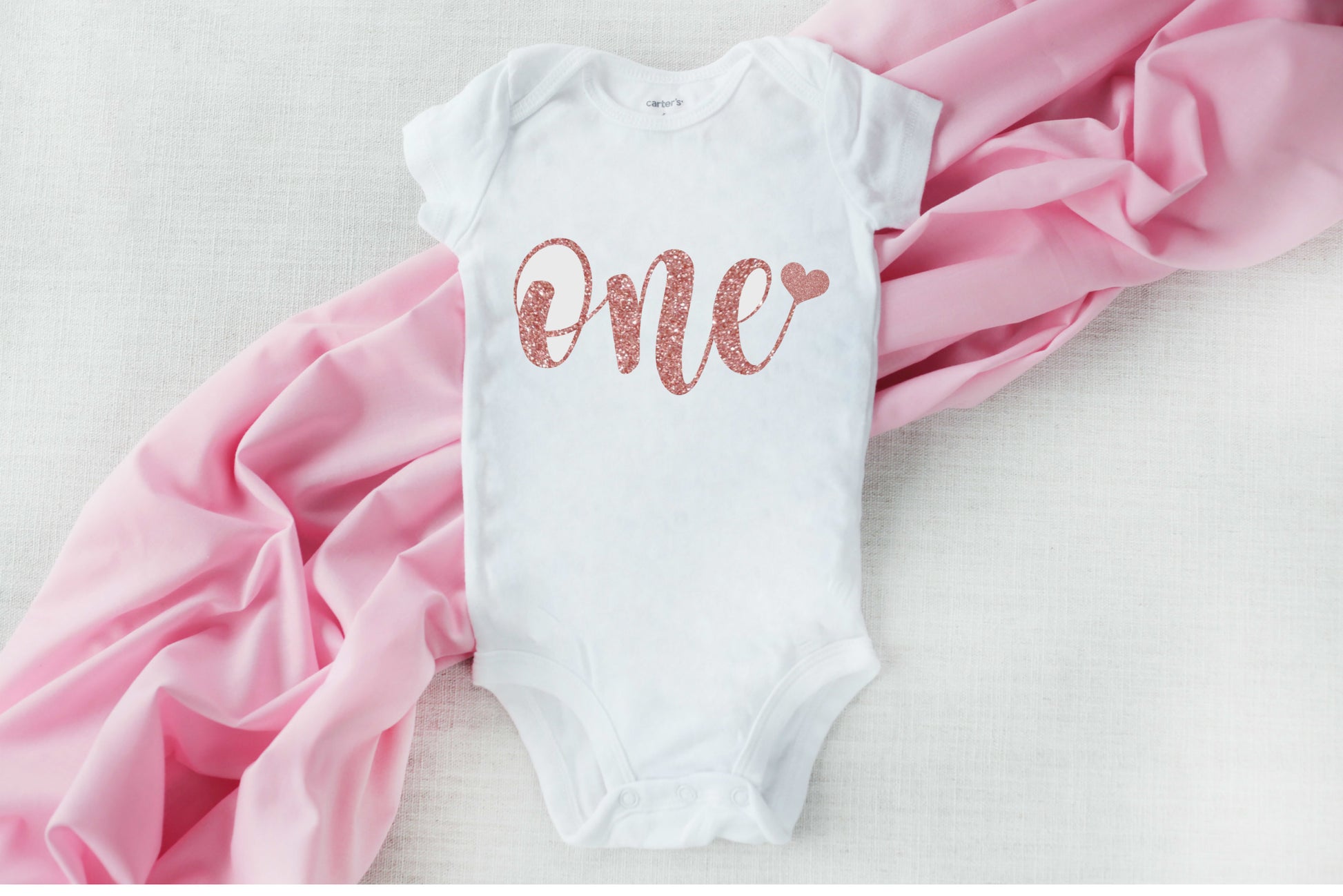 Baby Girls 1st Birthday Personalized Outfit, Sparkly Rose Gold Design - dipidoostudios