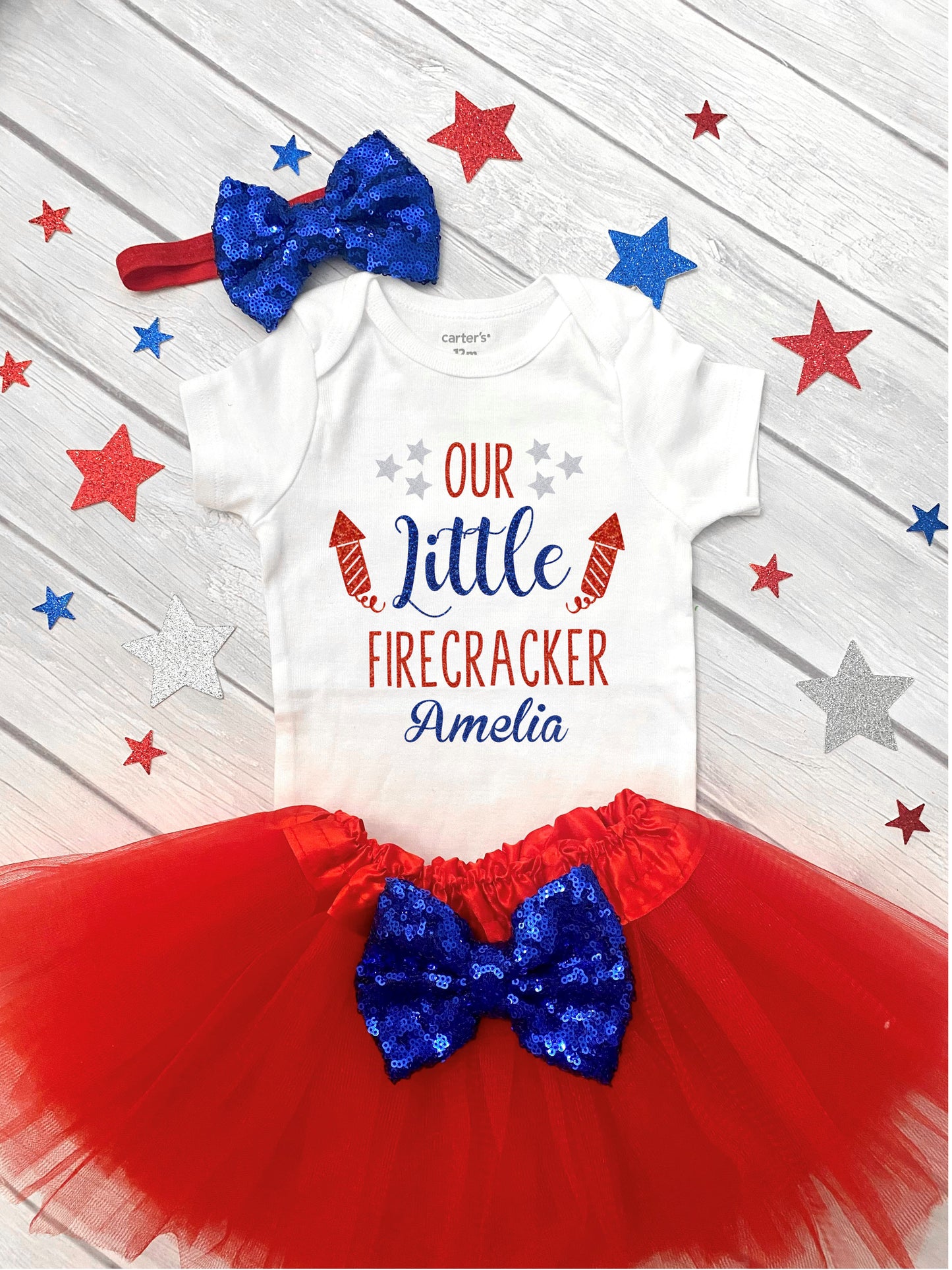 Our Little Firecracker, 1st Fourth of July Outfit, 4th of July Tutu Set - dipidoostudios