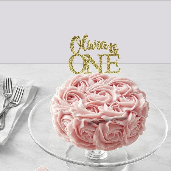 First Birthday Cake Topper, Gold One with Name, 1st Birthday - dipidoostudios