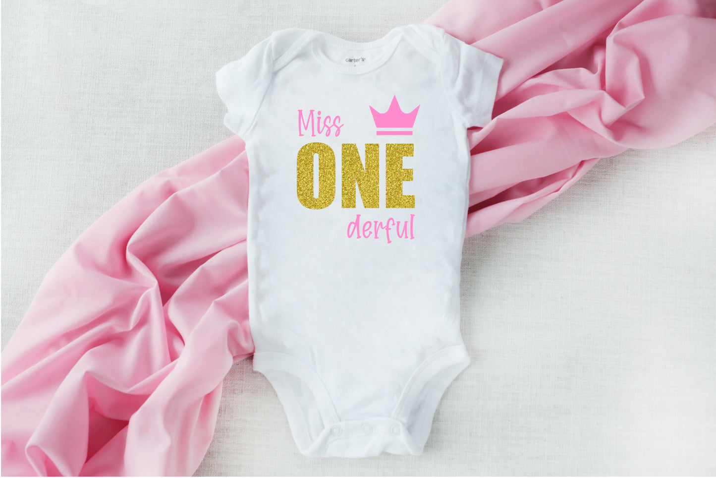 Baby Girls 1st Birthday Outfit, Miss Onederful - Sparkly Gold One Design - dipidoostudios
