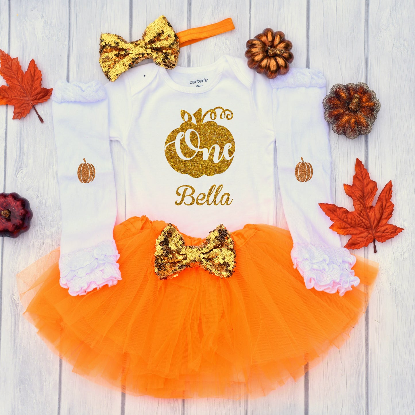 Pumpkin 1st Birthday Outfit Girl, Fall Birthday Outfit, Glittering Gold Pumpkin One - dipidoostudios