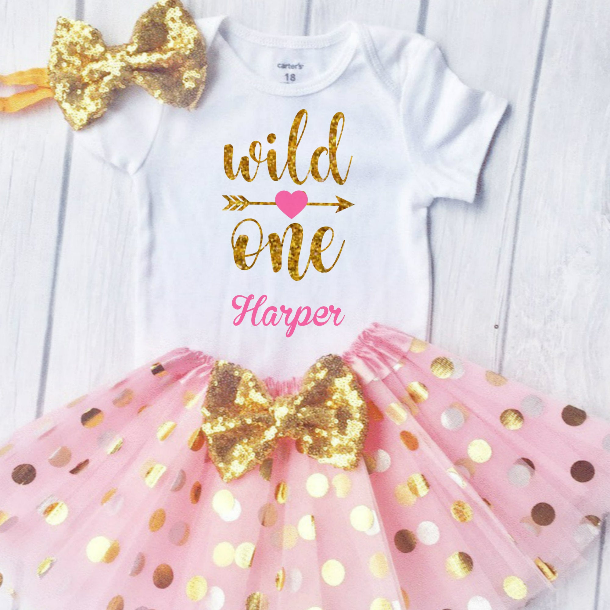 Baby Girls First Birthday Outfit, special gift for your princess - Sparkly Gold One Design Top + Tutu+Headband / Short Sleeves / 9M Baby Girls First Birthday Outfit, special gift for your princess - Sparkly Gold One Design Top + Tutu+Headband / Short Sleeves / 9M