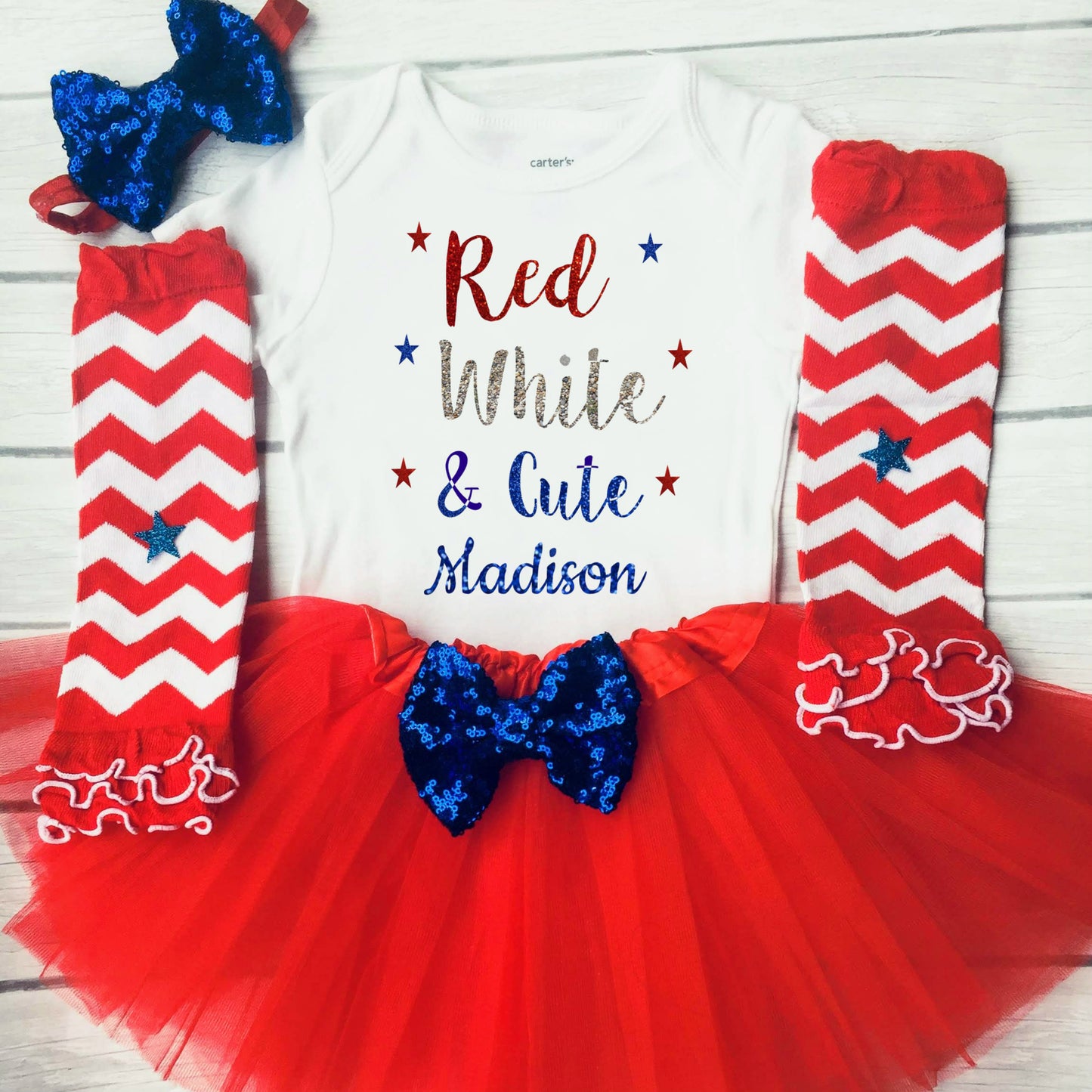 Red White and Cute, 1st Fourth of July Girl, Baby Girls Clothing Set, First Fourth of July Outfit