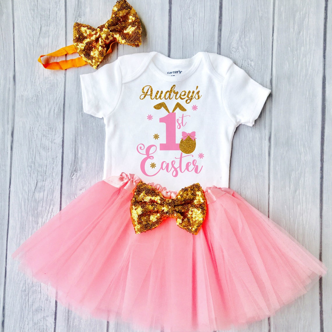 FunMunchkinsUS 1st Easter Personalized Outfit Baby Girl My First Easter Outfit Short Sleeve 24M Top Tutu