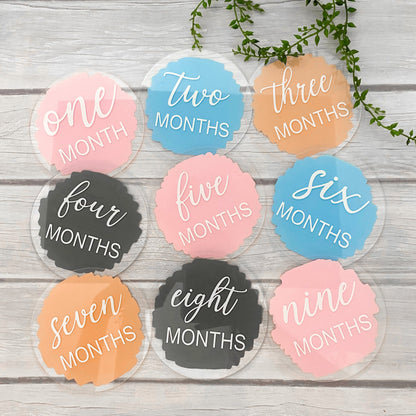 Acrylic Baby Monthly Milestone Discs, 12 Month Set + "hello world"