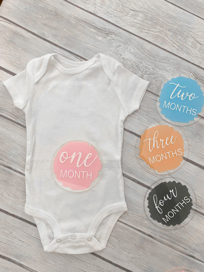 Acrylic Baby Monthly Milestone Discs, 12 Month Set + "hello world"