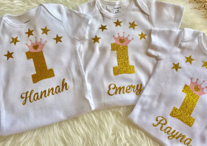 Baby Girls 1st Birthday Outfit, special gift for your princess - Sparkly Gold One Design