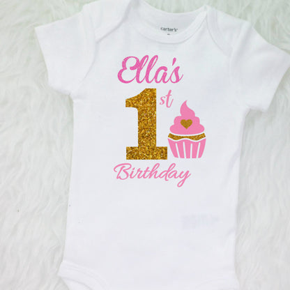 First Birthday Outfit, Birthday Cupcake, girls first birthday outfit with polka dot tutu