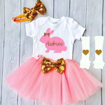 Girls Easter Outfit  Personalized  Bodysuit with Easter Bunny 