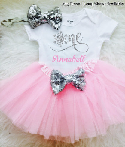 Winter Onederland 1st Birthday Outfit Baby Girl, Snowflake One Personalized Name