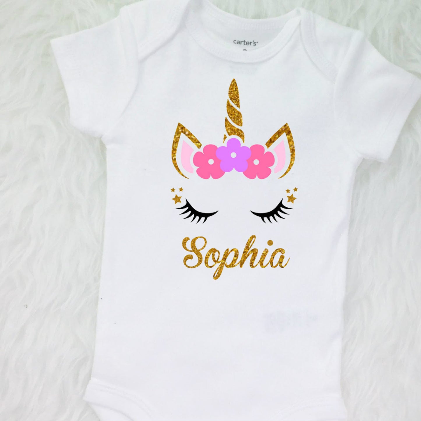 Toddler Girls First Birthday Outfit, special gift for your princess - Sparkly Gold Unicorn Design