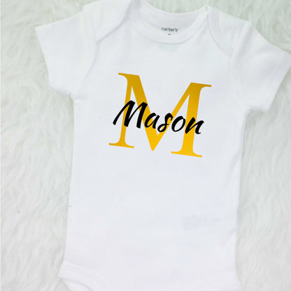 Newborn Boy Coming Home Outfit, Personalized Boy Monogram Name Bodysuit