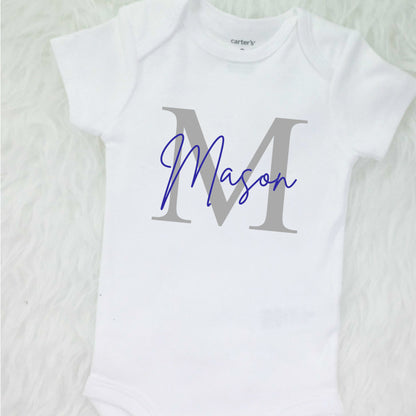 Newborn Boy Coming Home Outfit, Personalized Boy Monogram Name Bodysuit