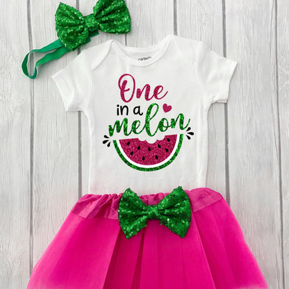 Hot Pink Watermelon First Birthday Outfit, One In A Melon, Girl First Birthday