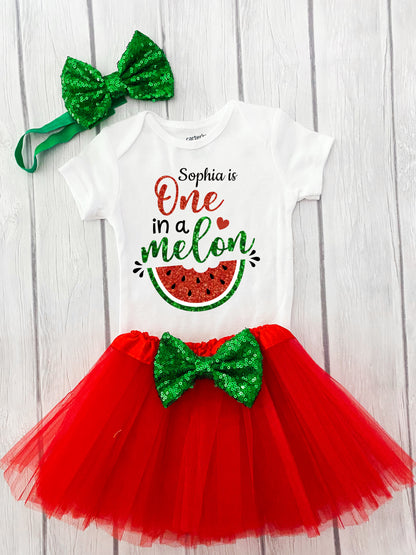 Red Watermelon First Birthday Outfit, One In A Melon, Girl First Birthday