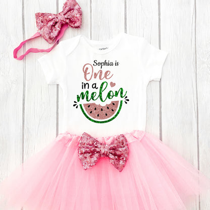 One In A Melon, Girl First Birthday, Pink Watermelon First Birthday Outfit