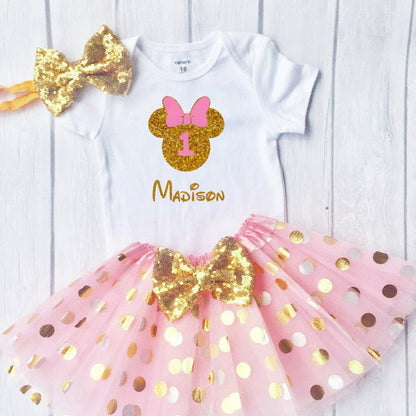 First Birthday Minnie Outfit, Little Girls First Birthday Tutu Outfit First Birthday Minnie Outfit, Little Girls First Birthday Tutu Outfit