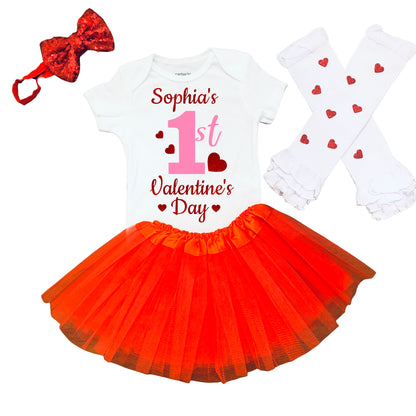 1st Valentine's Day Personalized Baby Girl Outfit (Pink and Red)