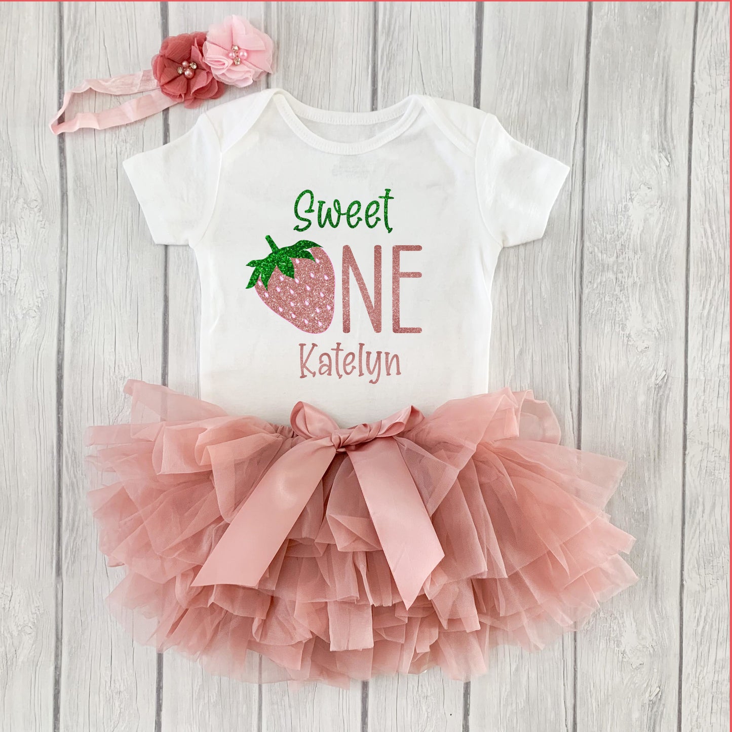 Strawberry "Sweet One" first birthday outfit, Sweet One tutu set, Girls first birthday outfit